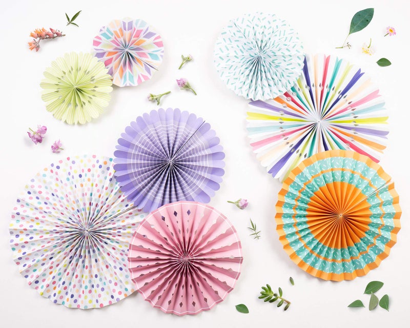 PapaKit Origami Wall Decoration Set (8 Assorted Round Paper Fans) Birthday Party Baby Shower Wedding Events Decor | Creative Art Design Pattern (Festive Colors with Mixed Patterns  8 Piece Set) - Image 2